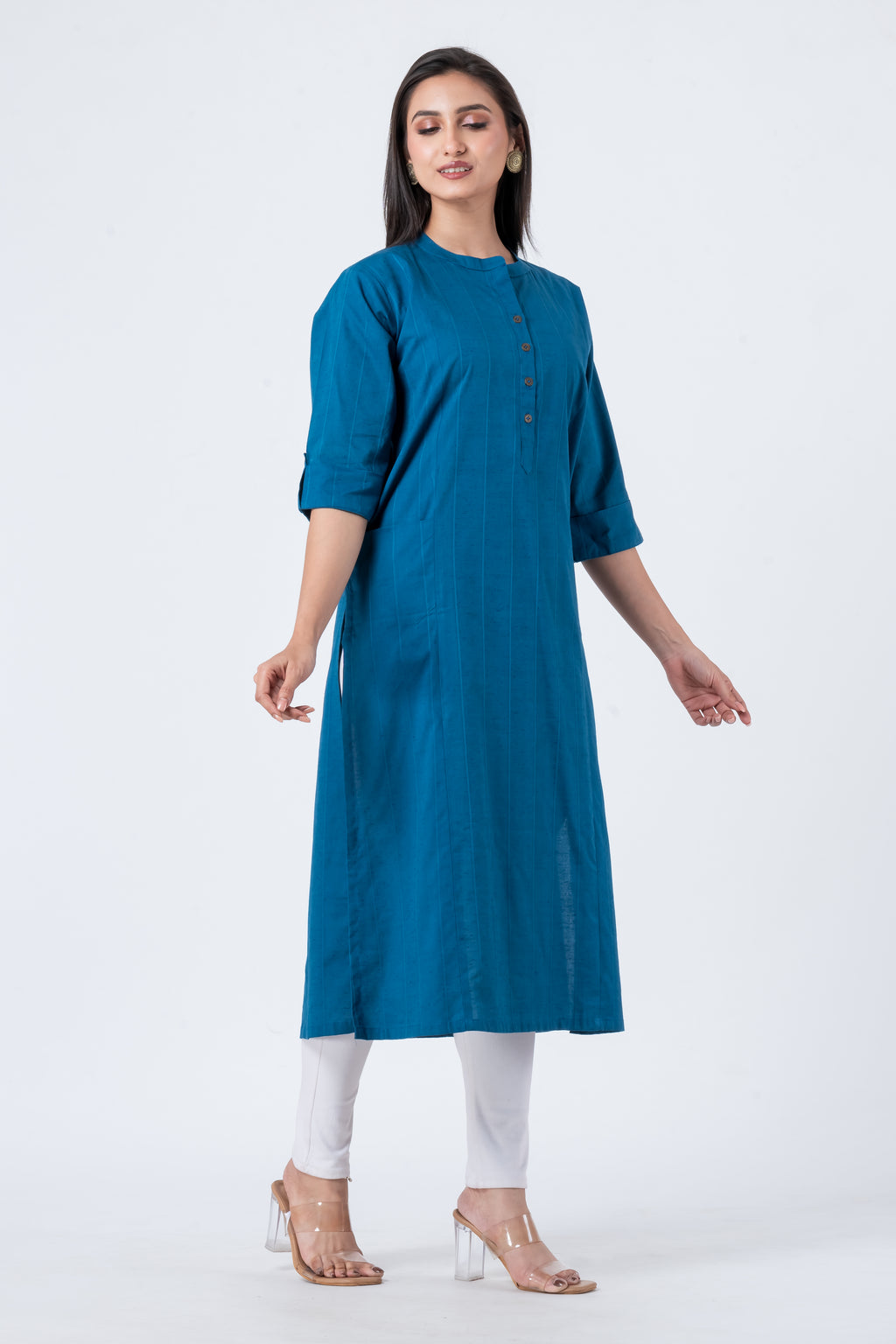Attire Hub Womens Pure Cotton Blue Solid Kurti