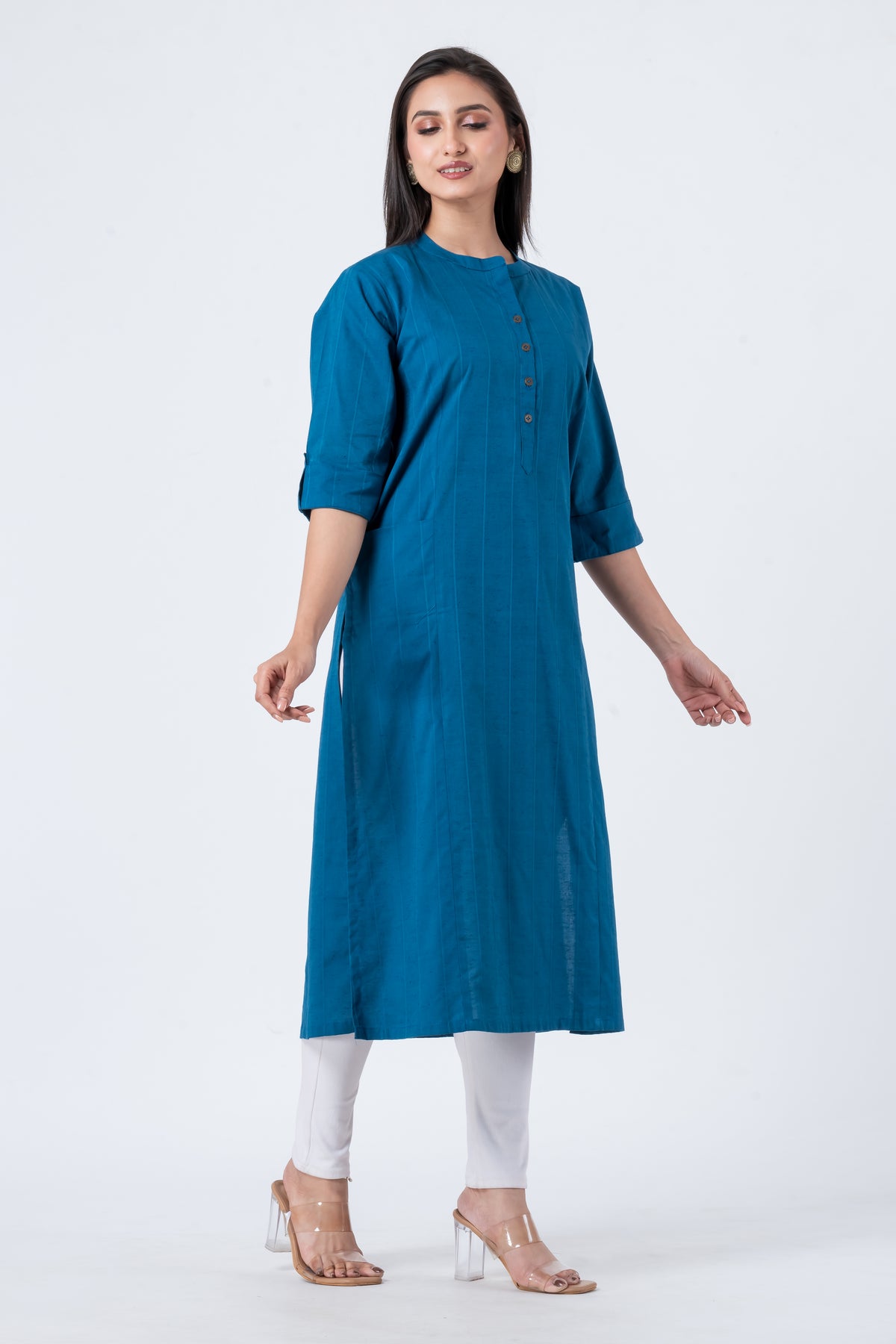 Attire Hub Womens Pure Cotton Blue Solid Kurti