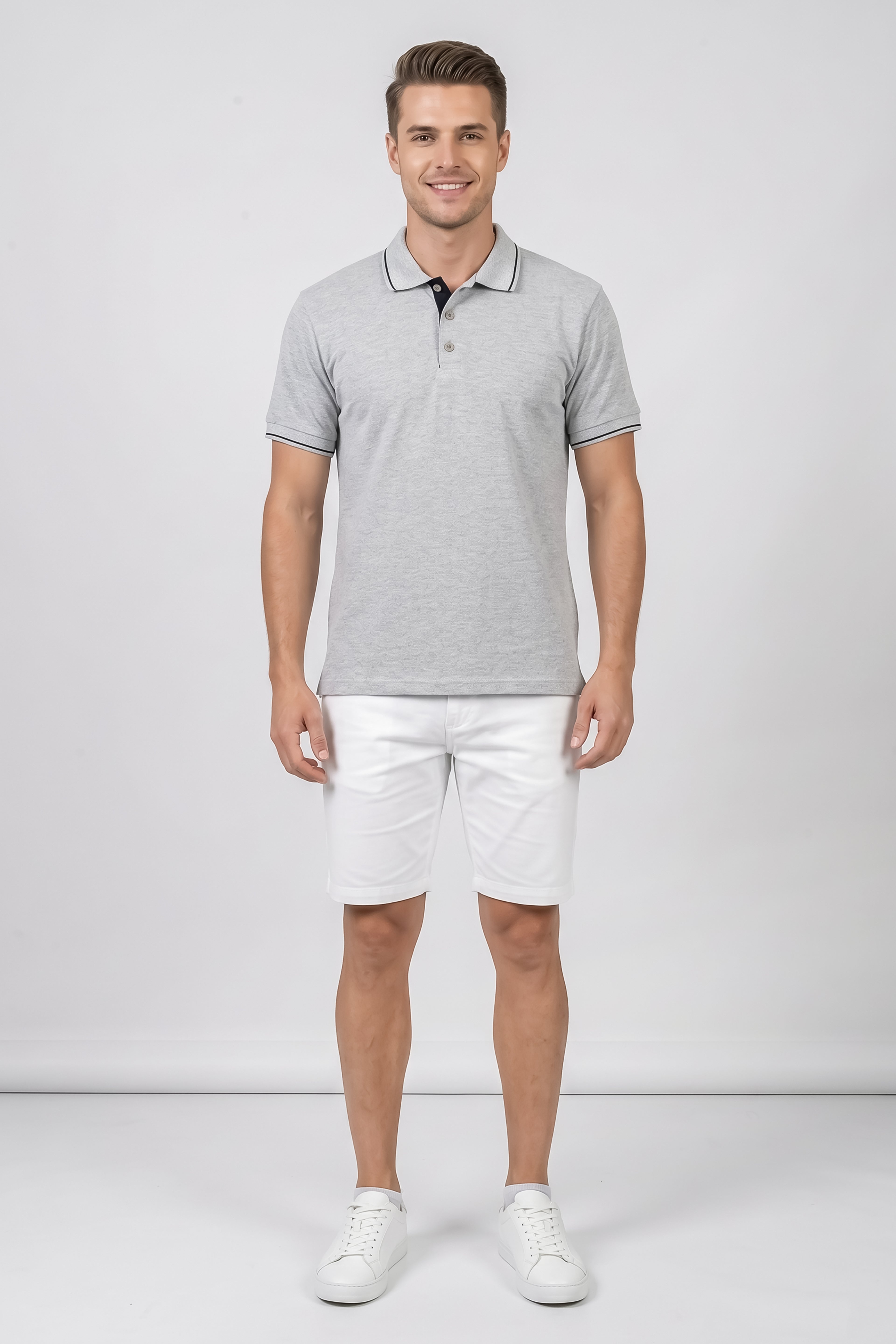 Attire Hub Mens Pure Cotton Grey (Black Tipping) Solid Polo T-Shirt
