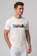 Attire Hub Mens Pure Cotton White Explore Printed Round T-Shirt