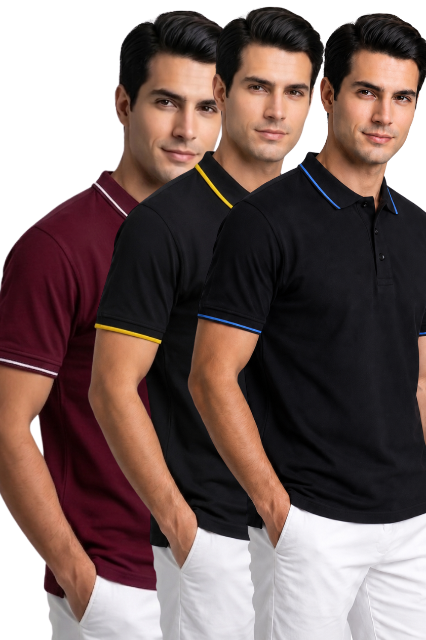 Attire Hub Mens Pure Cotton Multi Pack Polo Polo T-Shirt (Pack of 3)
