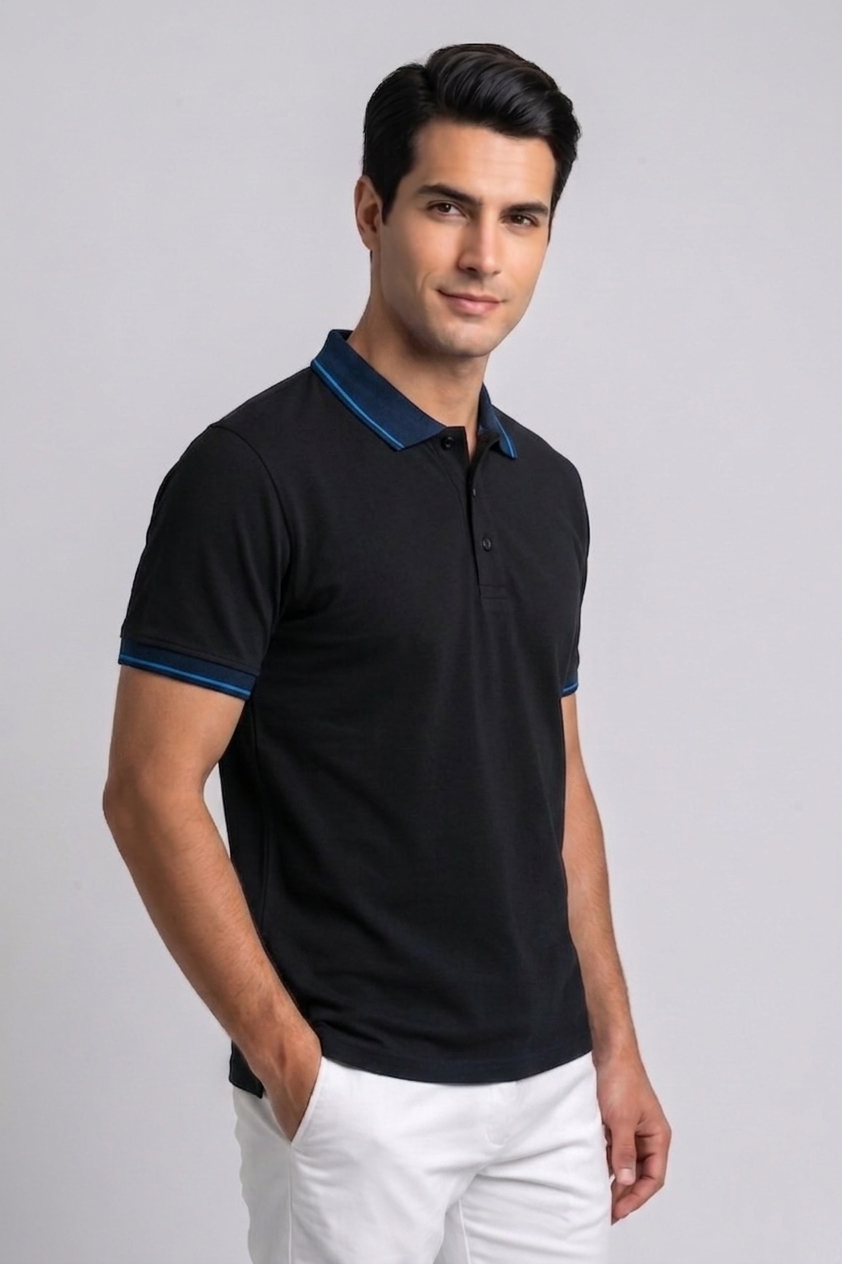 Attire Hub Mens Solid Cotton Polo Neck T-Shirt