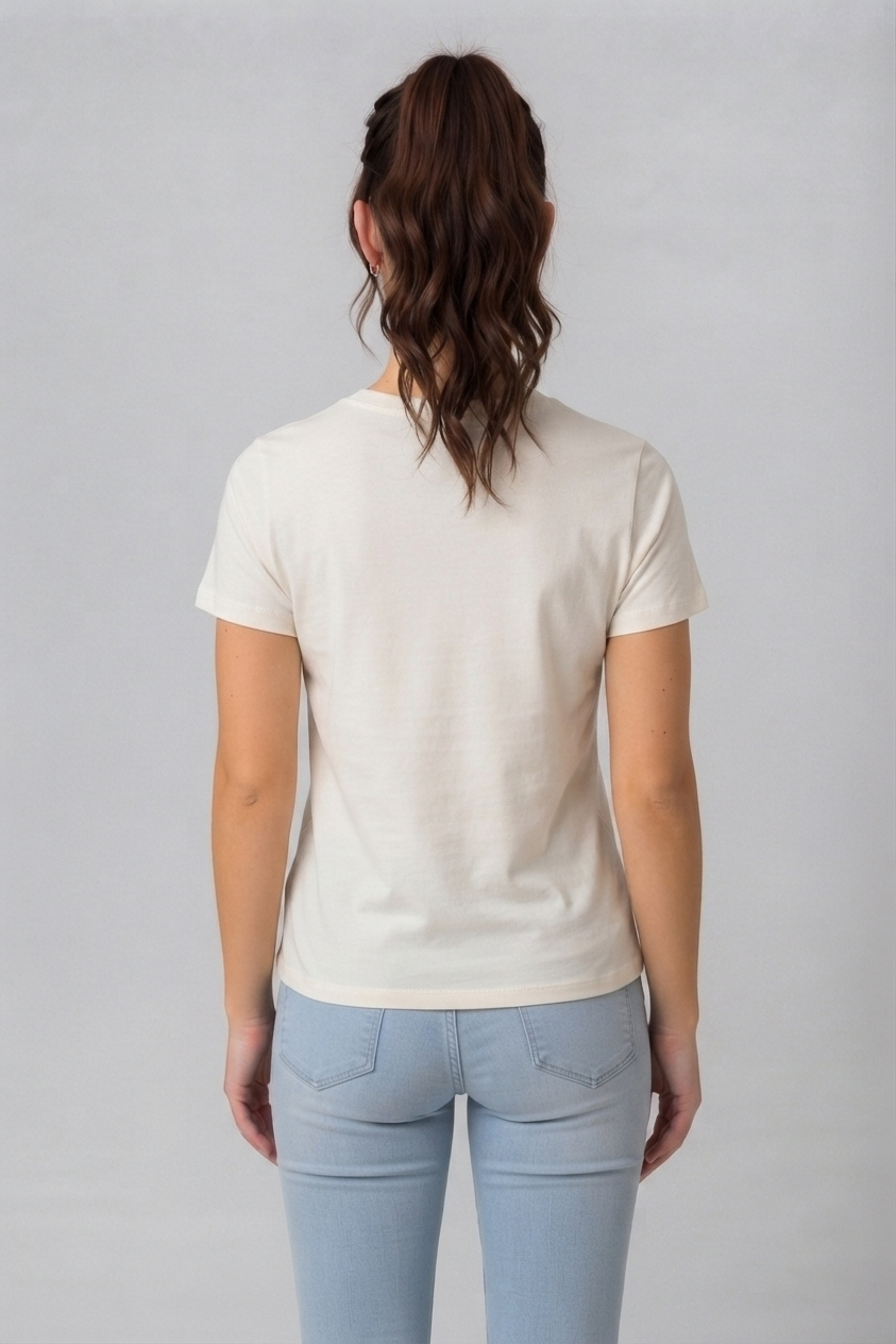 Attire Hub Womens Pure Cotton White Smile Printed Round T-Shirt