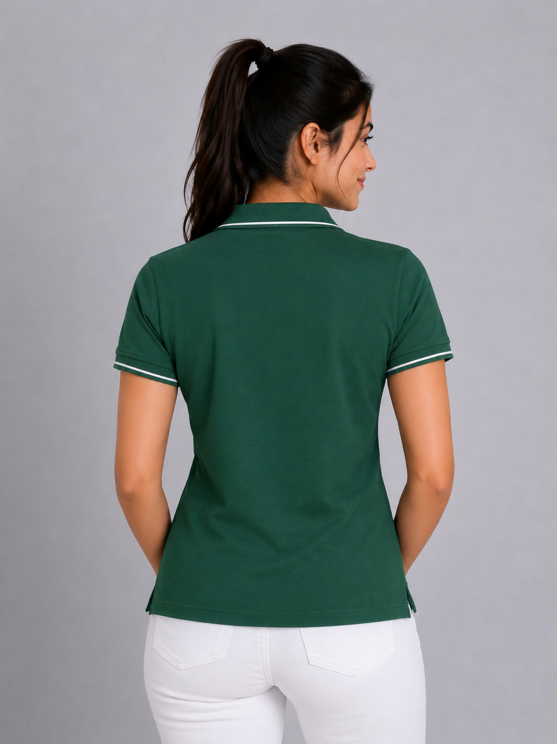 Attire Hub Womens Pure Cotton Green (White TIpping) Solid Polo T-Shirt