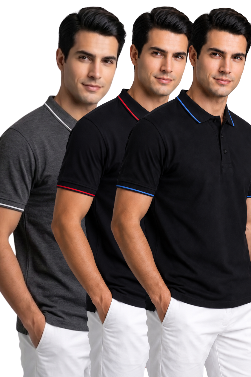 Attire Hub Mens Pure Cotton Multi Pack Polo Polo T-Shirt (Pack of 3)