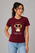 Attire Hub Womens Pure Cotton Maroon Owl Printed Round T-Shirt