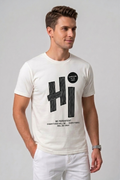 Attire Hub Mens Pure Cotton White Hi Printed Round T-Shirt