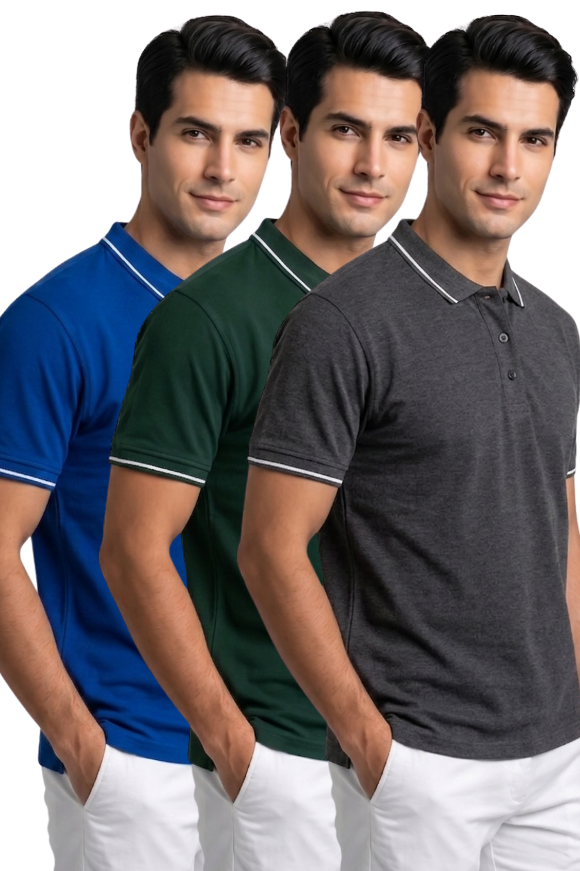 Attire Hub Mens Pure Cotton Multi Pack Polo Polo T-Shirt (Pack of 3)