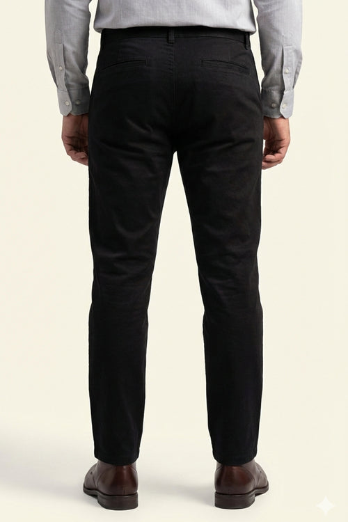 Attire Hub Mens Pure Cotton Black Solid Chinos