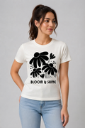 Attire Hub Womens Pure Cotton White Bloom and Shine Printed Round T-Shirt
