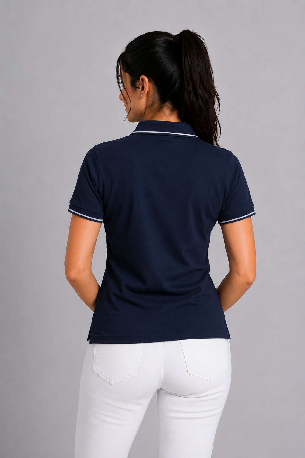 Attire Hub Womens Pure Cotton Navy (White Tipping) Solid Polo T-Shirt