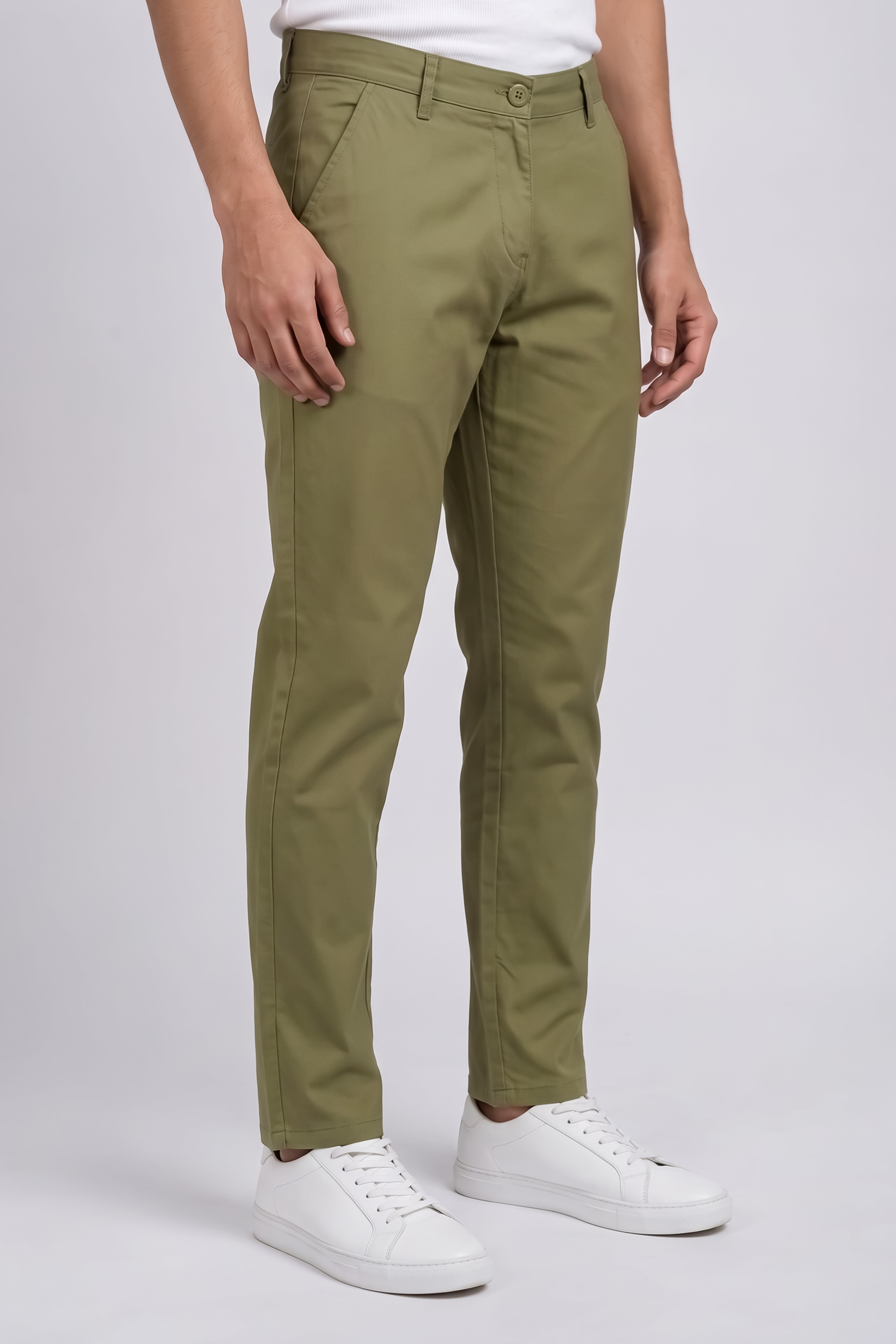 Attire Hub Mens Pure Cotton Olive Solid Chinos