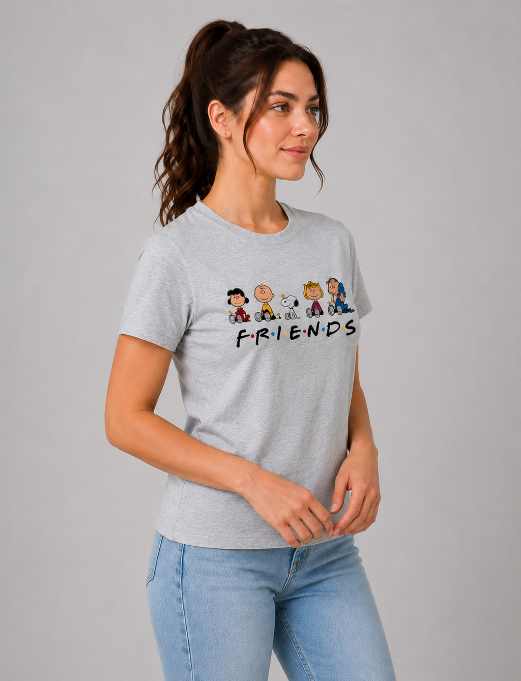 Attire Hub Womens Pure Cotton Grey Friends Printed Round T-Shirt
