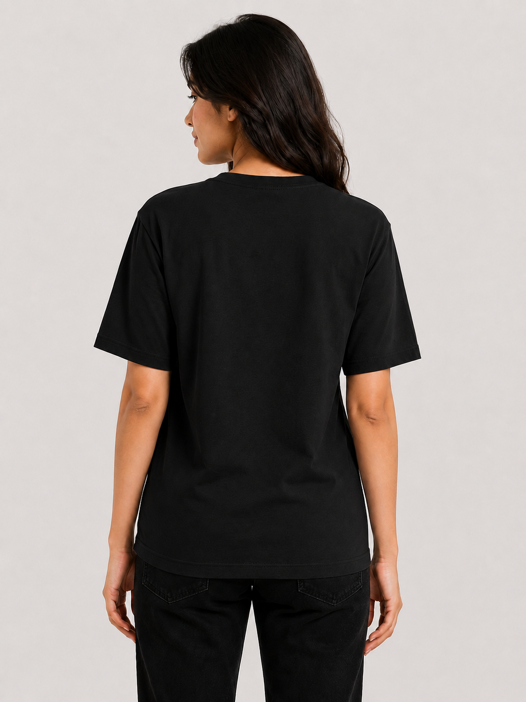 Attire Hub Womens Pure Cotton Black Solid Round Oversized T-Shirt
