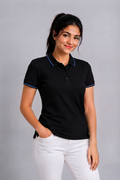 Attire Hub Womens Pure Cotton Black (Blue Tipping) Solid Polo T-Shirt