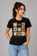 Attire Hub Womens Pure Cotton Black Heart Printed Round T-Shirt