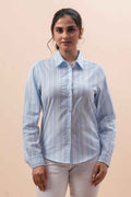 Attire Hub Womens Pure Cotton Light Blue Striped Shirt