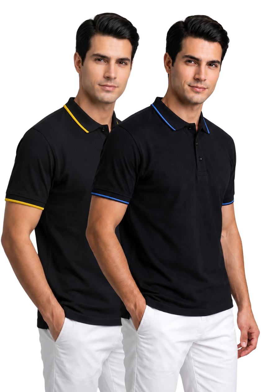 Attire Hub Mens Pure Cotton Multi Pack Polo Polo T-Shirt (Pack of 2)