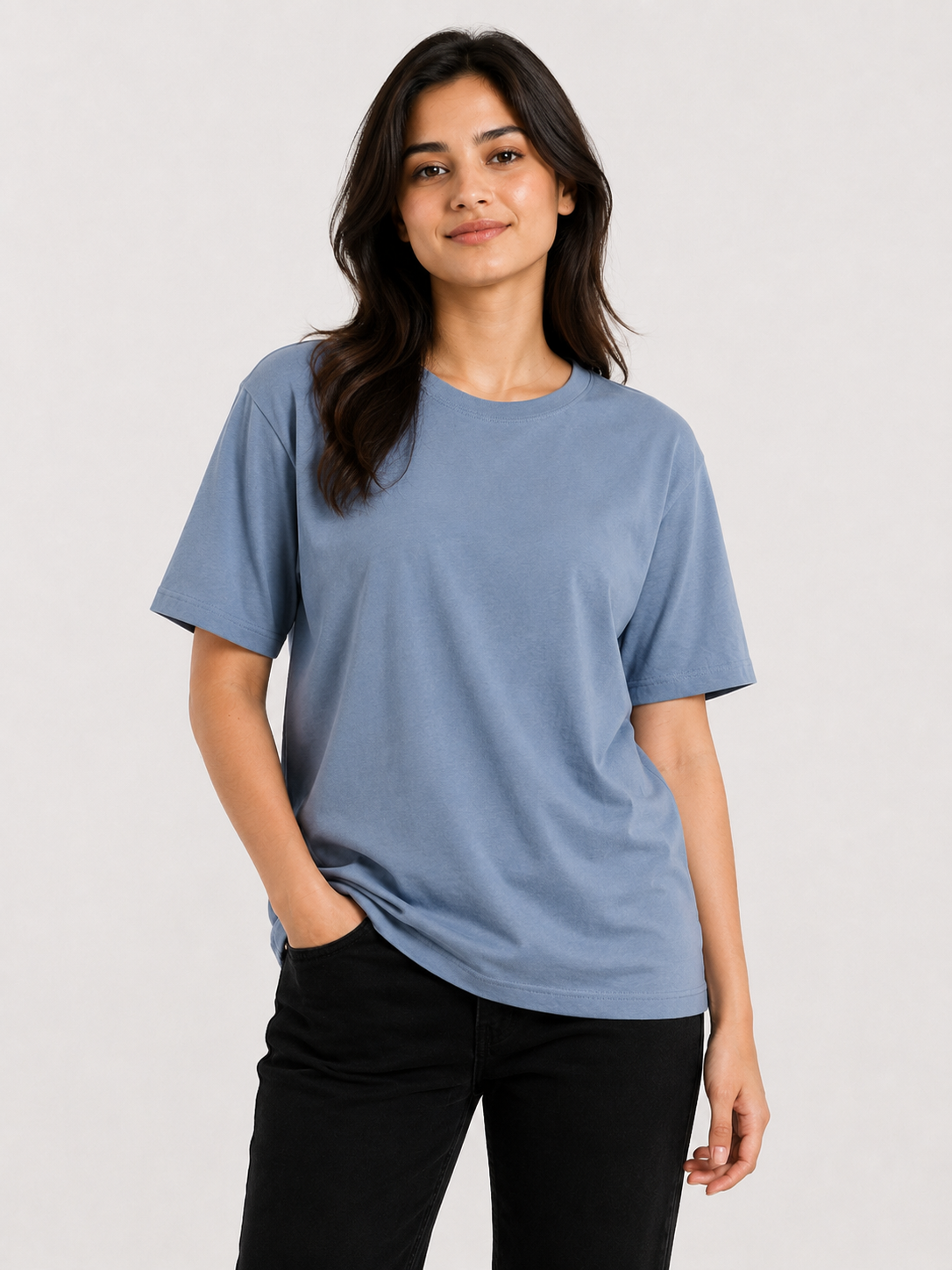 Attire Hub Womens Pure Cotton Air Blue Solid Round Oversized T-Shirt
