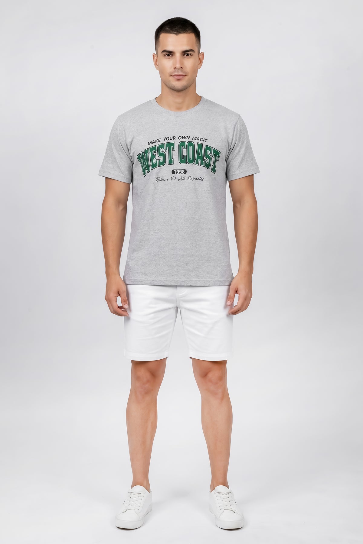 Attire Hub Mens Pure Cotton Grey West Coast Printed Round T-Shirt