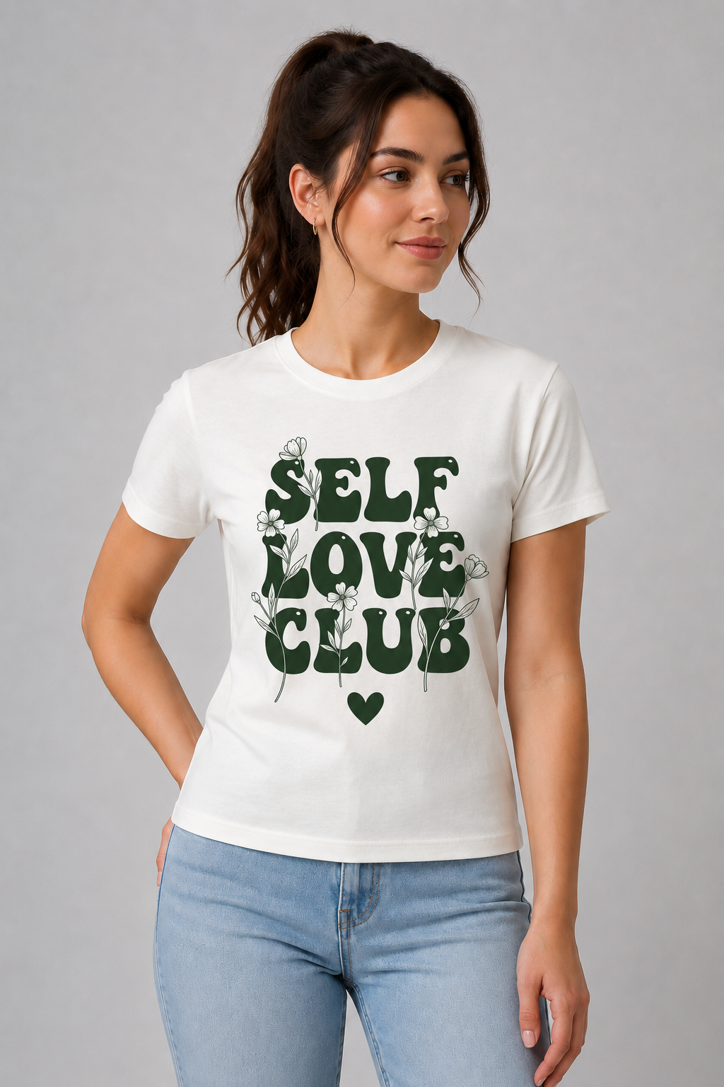 Attire Hub Womens Pure Cotton White Self Love Printed Round T-Shirt