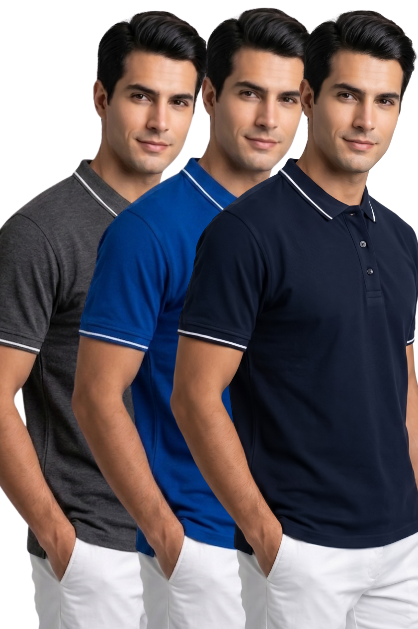 Attire Hub Mens Pure Cotton Multi Pack Polo Polo T-Shirt (Pack of 3)