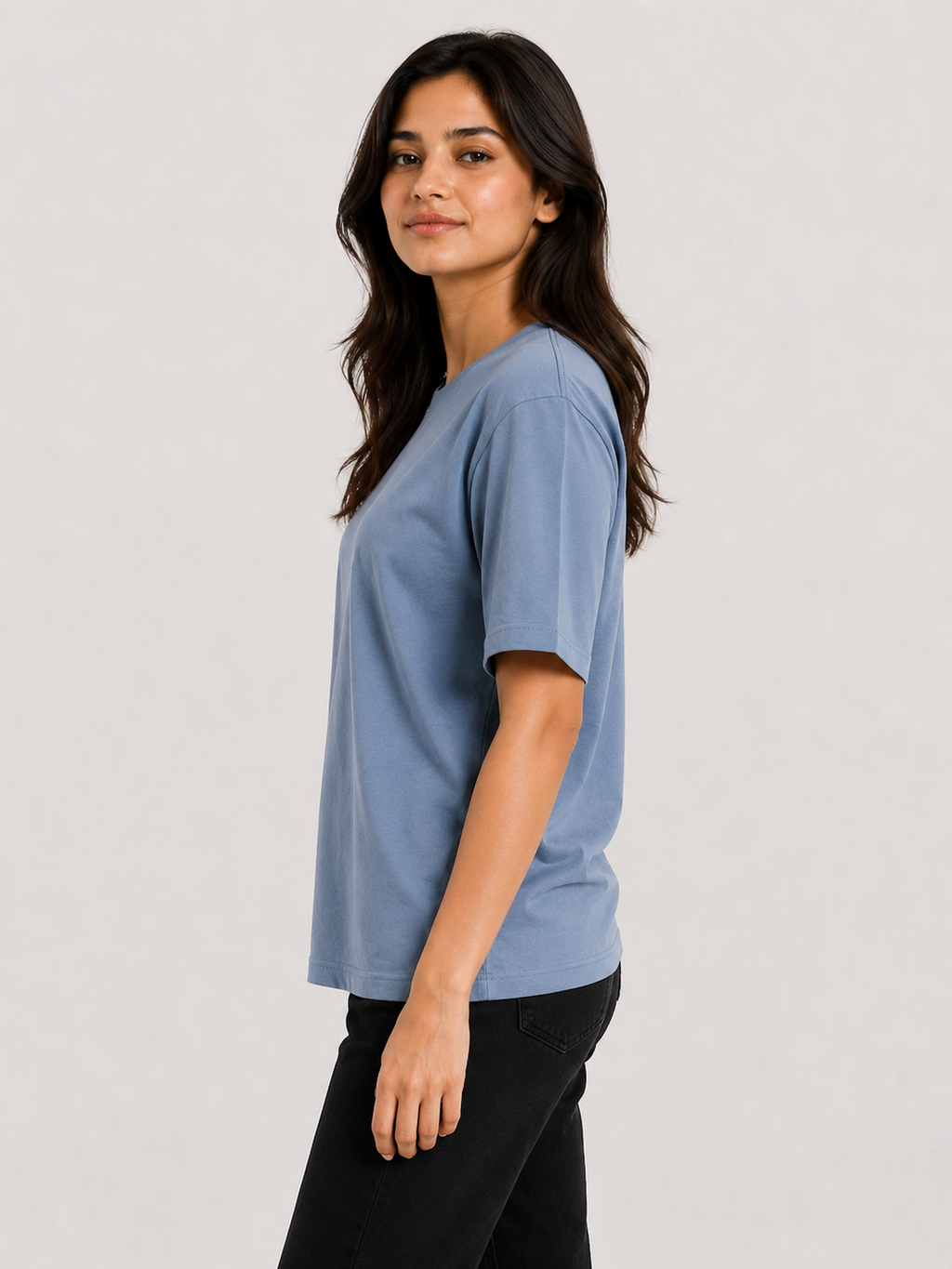 Attire Hub Womens Pure Cotton Air Blue Solid Round Oversized T-Shirt