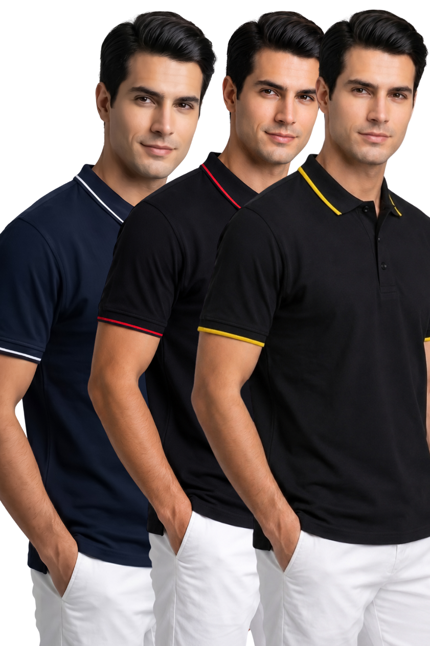 Attire Hub Mens Pure Cotton Multi Pack Polo Polo T-Shirt (Pack of 3)