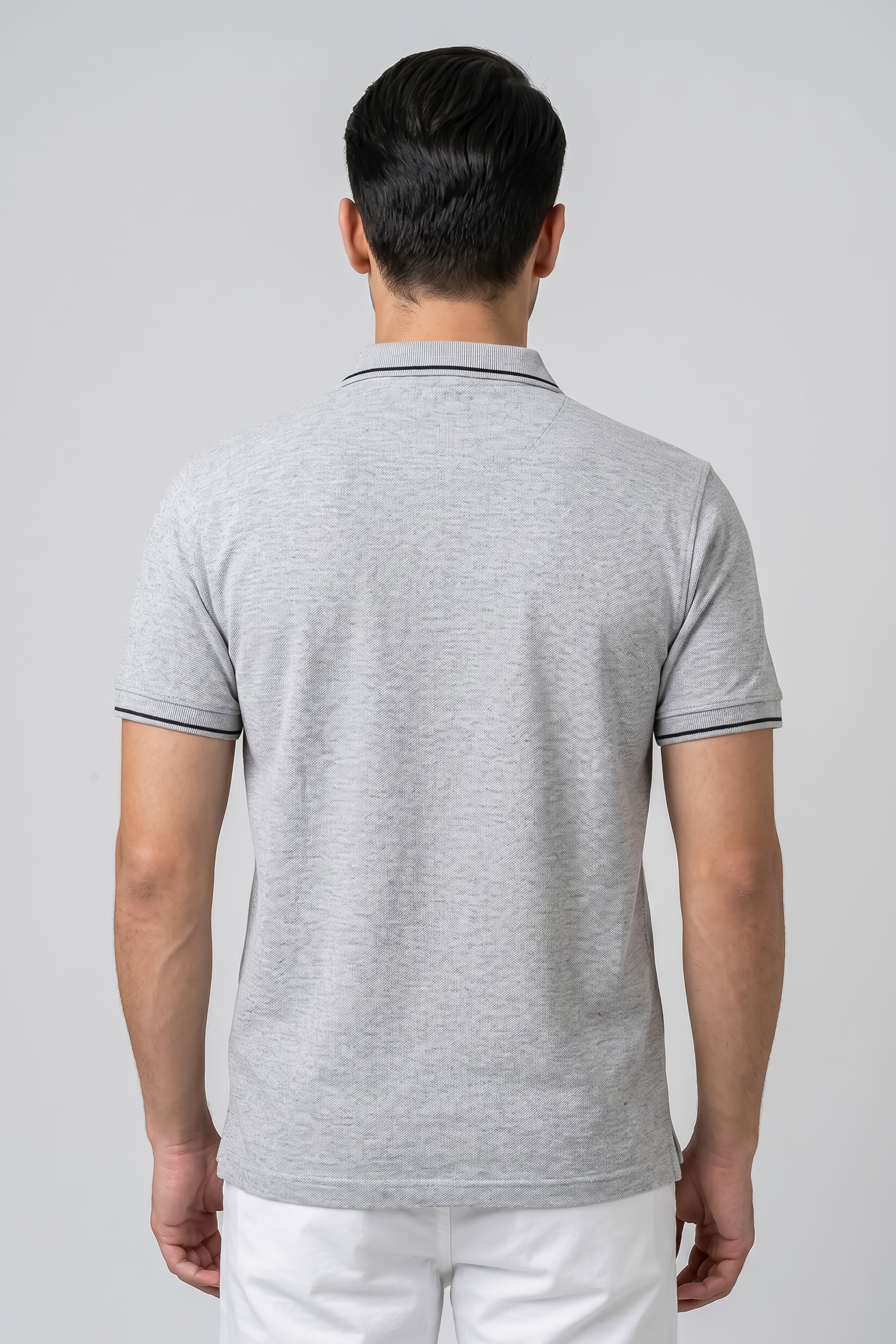 Attire Hub Mens Pure Cotton Grey (Black Tipping) Solid Polo T-Shirt