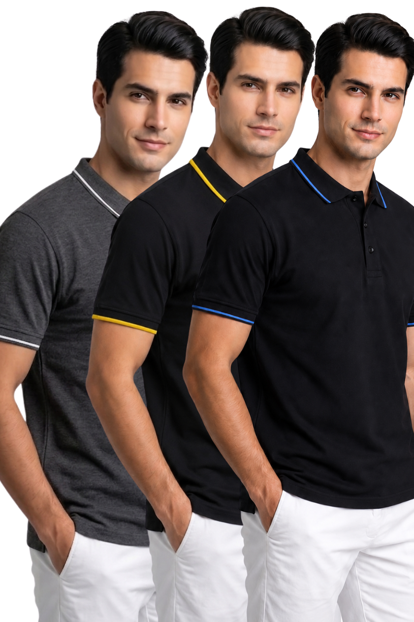 Attire Hub Mens Pure Cotton Multi Pack Polo Polo T-Shirt (Pack of 3)