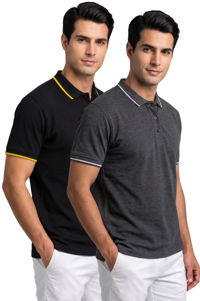 Attire Hub Mens Pure Cotton Multi Pack Polo Polo T-Shirt (Pack of 2)
