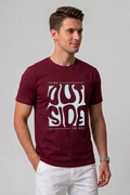 Attire Hub Mens Pure Cotton Maroon Outside Printed Round T-Shirt