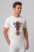 Attire Hub Mens Pure Cotton White Neva Give Up Printed Round T-Shirt