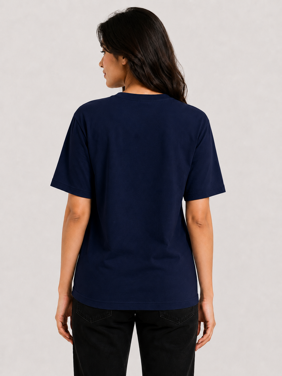 Attire Hub Womens Pure Cotton Mid Night Blue Solid Round Oversized T-Shirt
