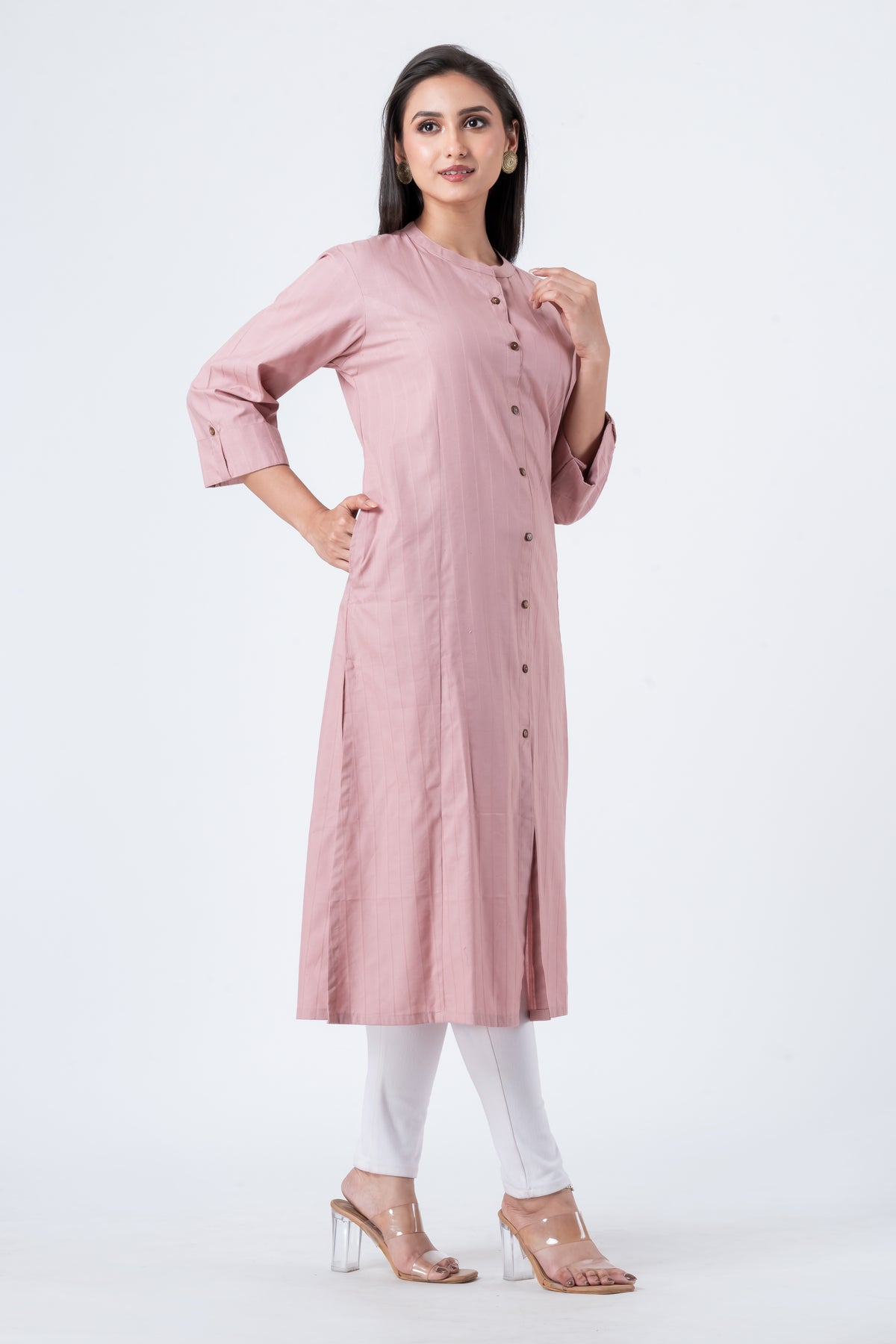 Attire Hub Womens Pure Cotton Pink Solid Kurti