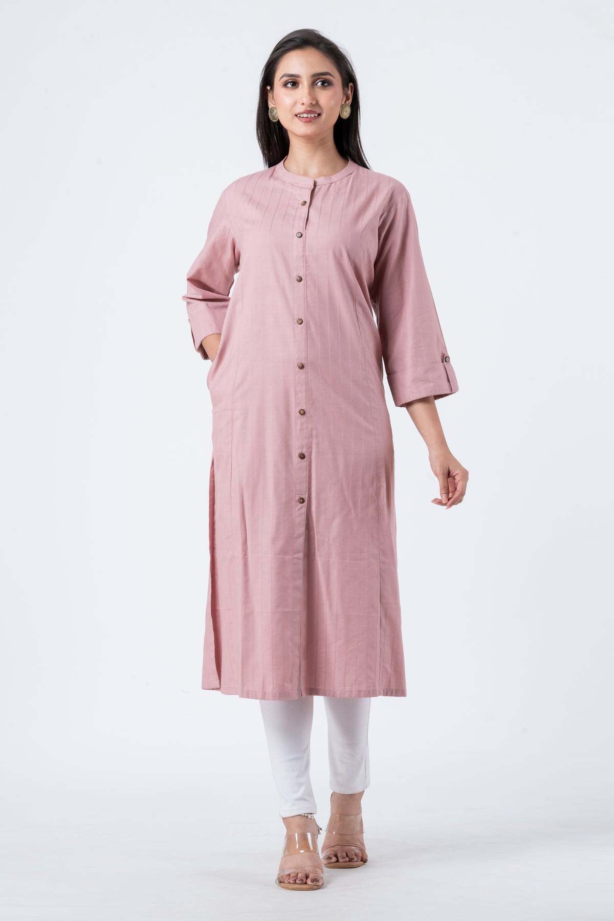 Attire Hub Womens Pure Cotton Pink Solid Kurti
