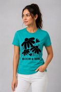 Attire Hub Womens Pure Cotton Teal Bloom and Shine Printed Round T-Shirt