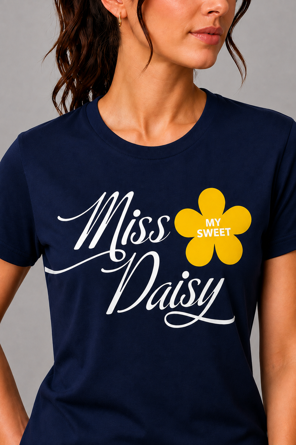 Attire Hub Womens Pure Cotton Navy Blue Miss Daisy Printed Round T-Shirt