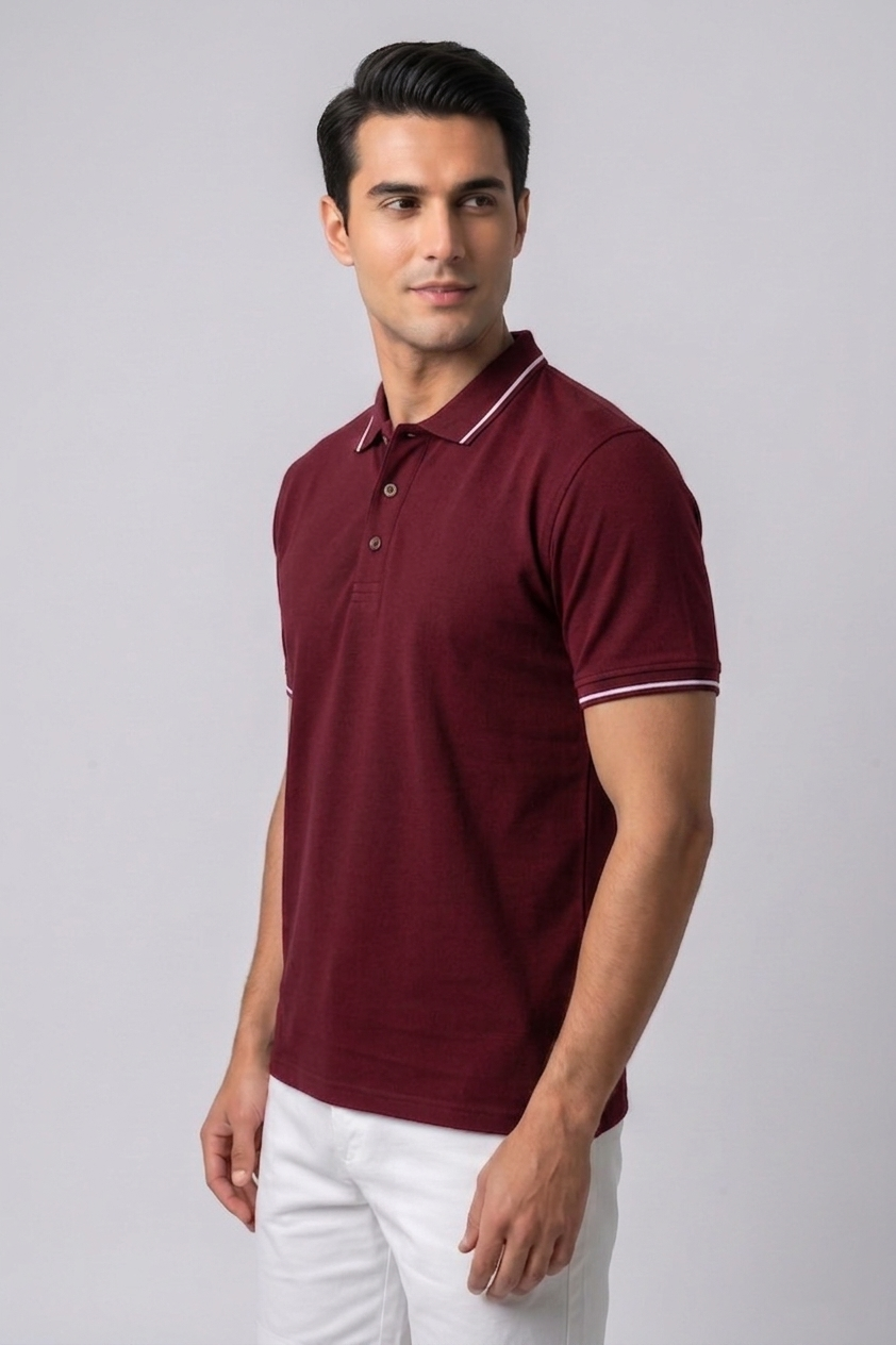 Attire Hub Mens Solid Cotton Polo Neck T-Shirt