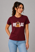 Attire Hub Womens Pure Cotton Maroon Relax Printed Round T-Shirt