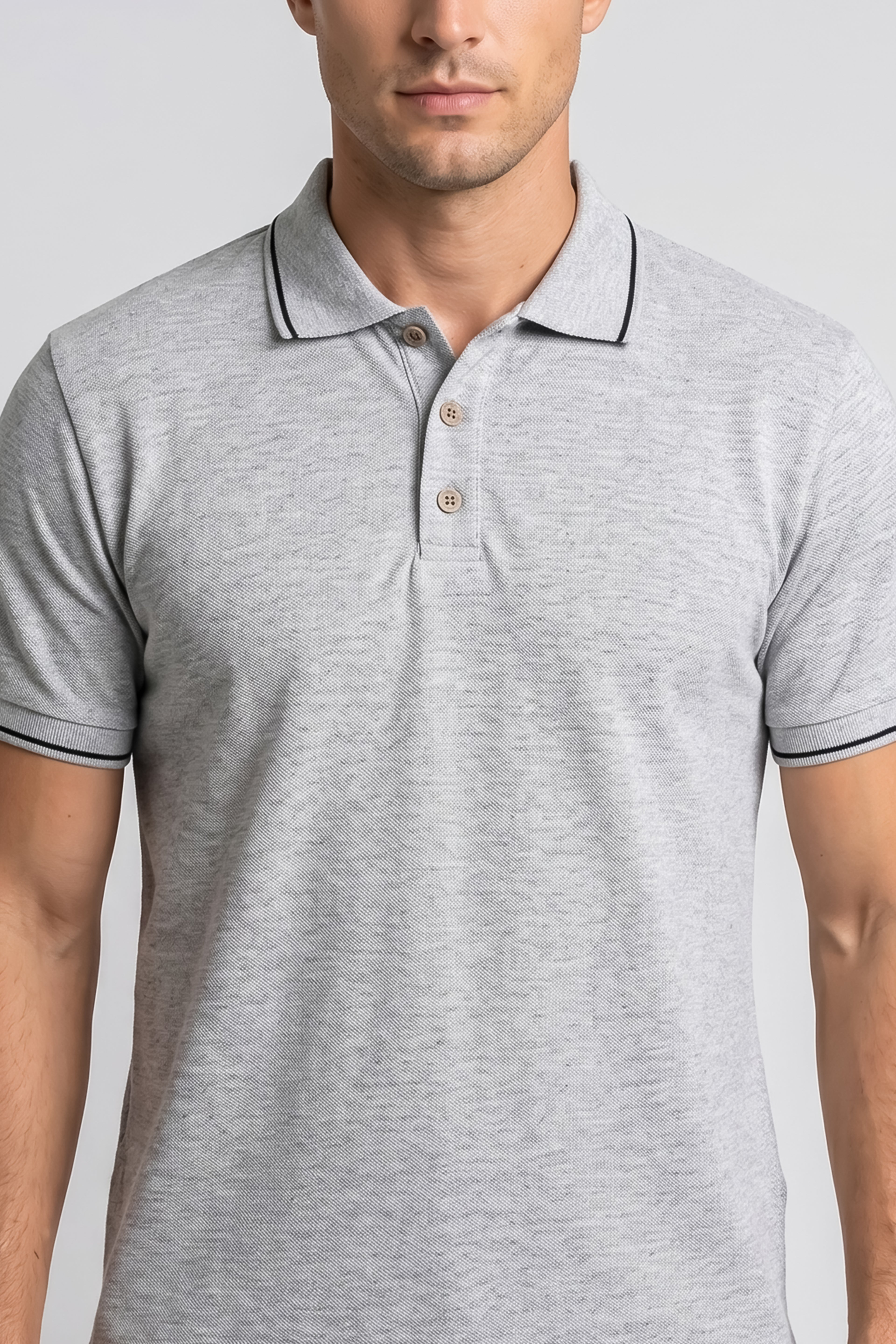 Attire Hub Mens Pure Cotton Grey (Black Tipping) Solid Polo T-Shirt