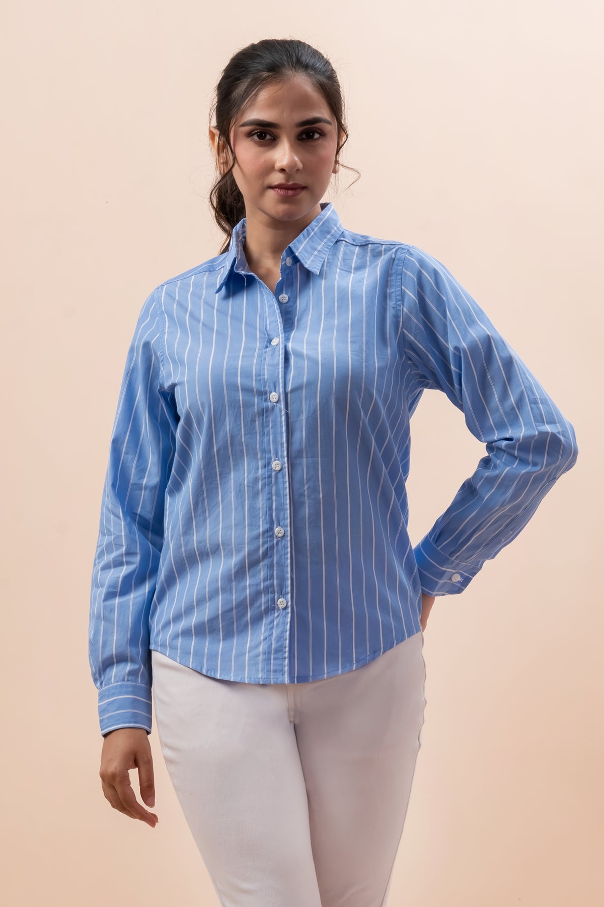 Attire Hub Womens Pure Cotton Deep Blue Striped Shirt