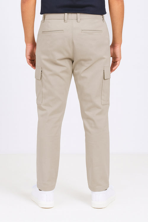 Attire Hub Mens Cotton Blend Cream Solid Cargos