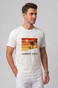 Attire Hub Mens Pure Cotton White Sunset Summer Vibes Printed Round T-Shirt