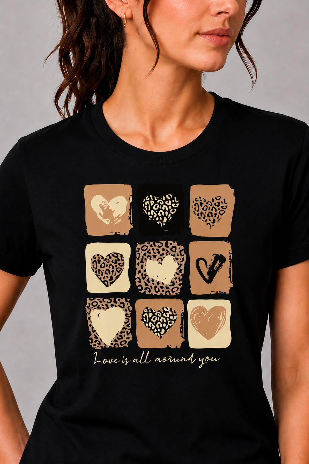 Attire Hub Womens Pure Cotton Black Heart Printed Round T-Shirt