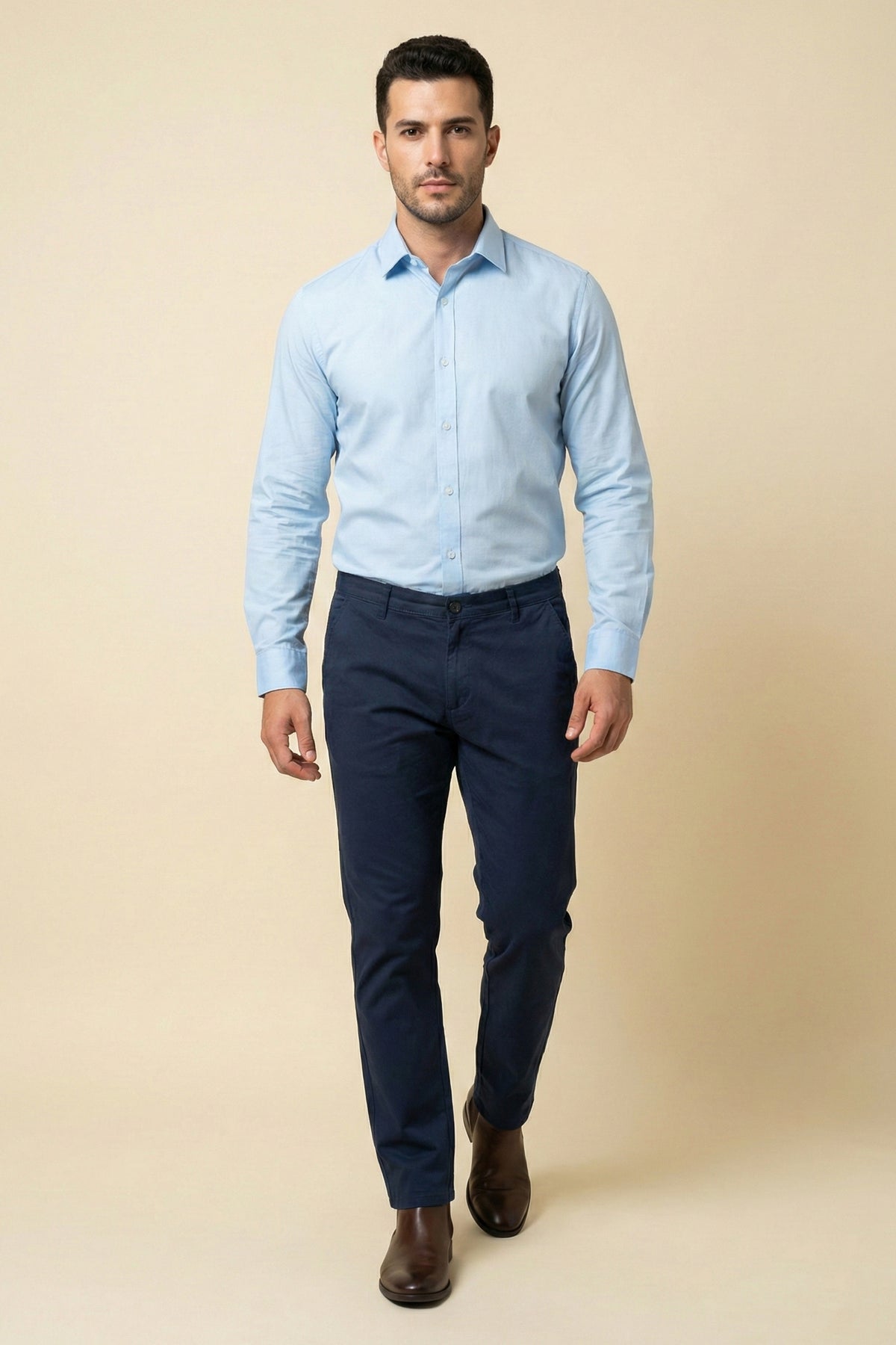 Attire Hub Mens Pure Cotton Navy Blue Solid Chinos