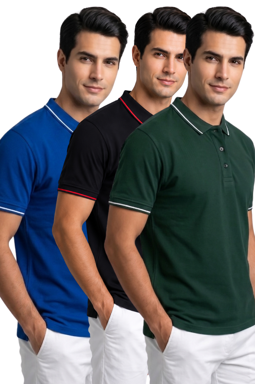 Attire Hub Mens Pure Cotton Multi Pack Polo Polo T-Shirt (Pack of 3)