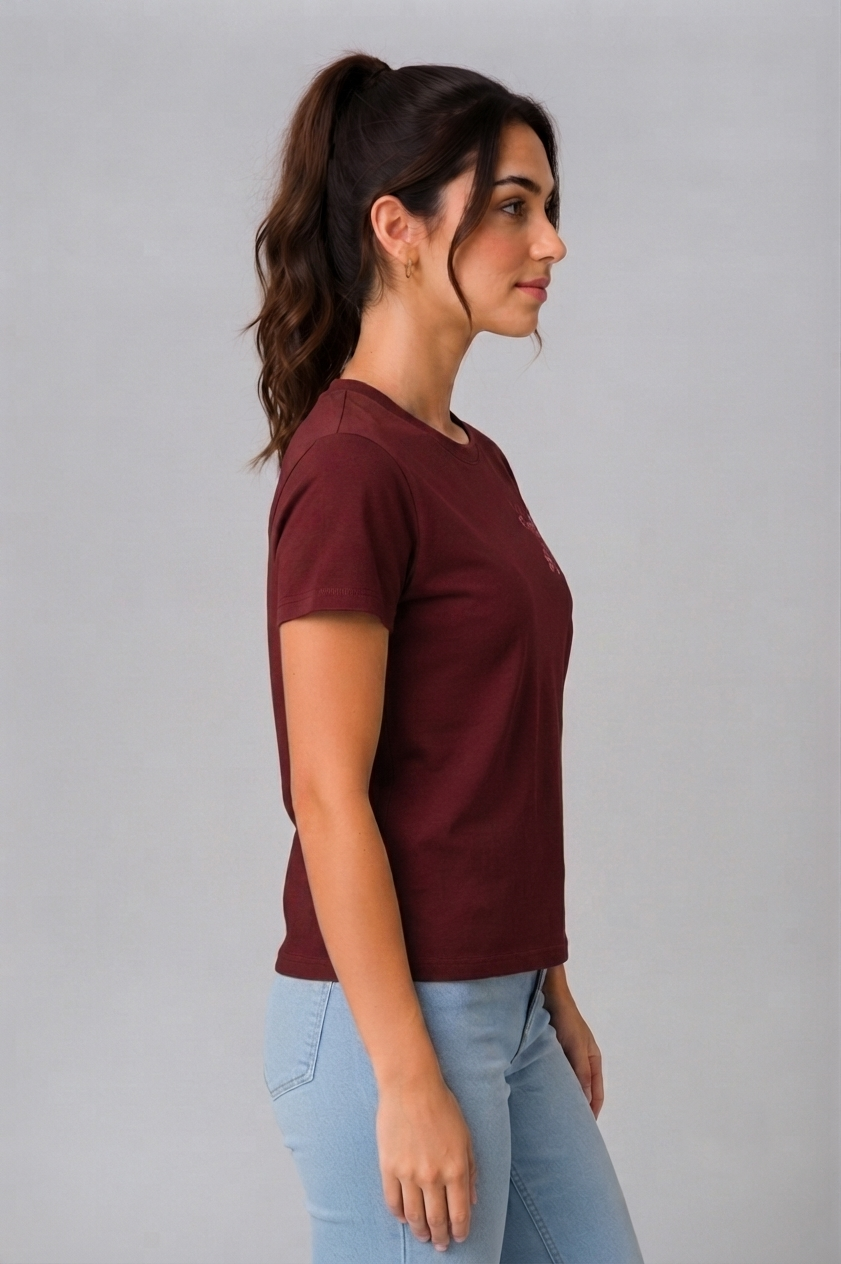 Attire Hub Womens Pure Cotton Maroon Deer Printed Round T-Shirt