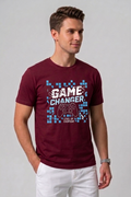 Attire Hub Mens Pure Cotton Maroon Game Changer Printed Round T-Shirt