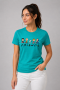 Attire Hub Womens Pure Cotton Teal Friends Printed Round T-Shirt